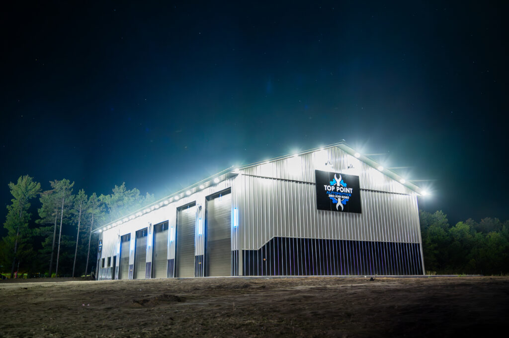 Shop Construction Site with Bright Lighting Installed for Better Work Conditions and Safety